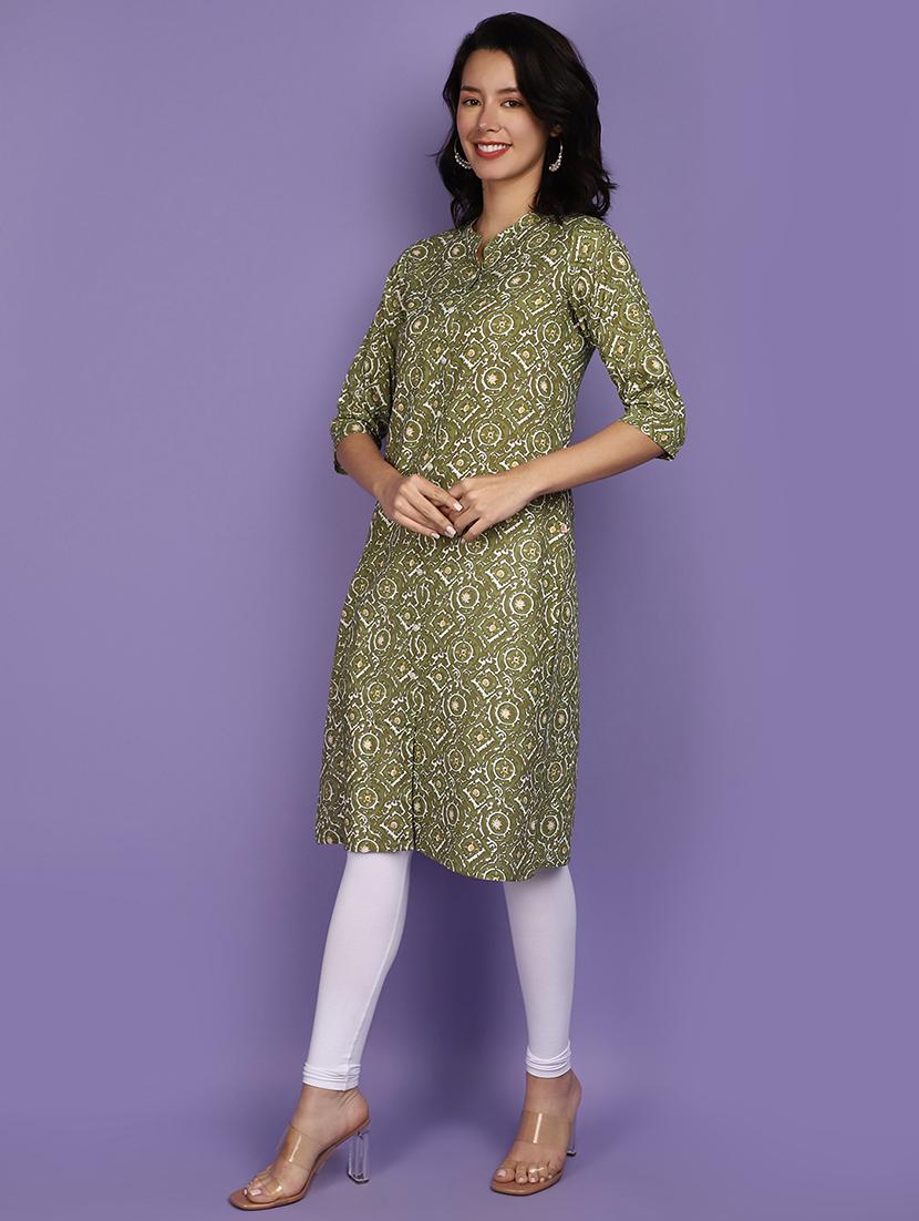 women green mandarin neck straight kurta - 20885028 - Standard Image - 1