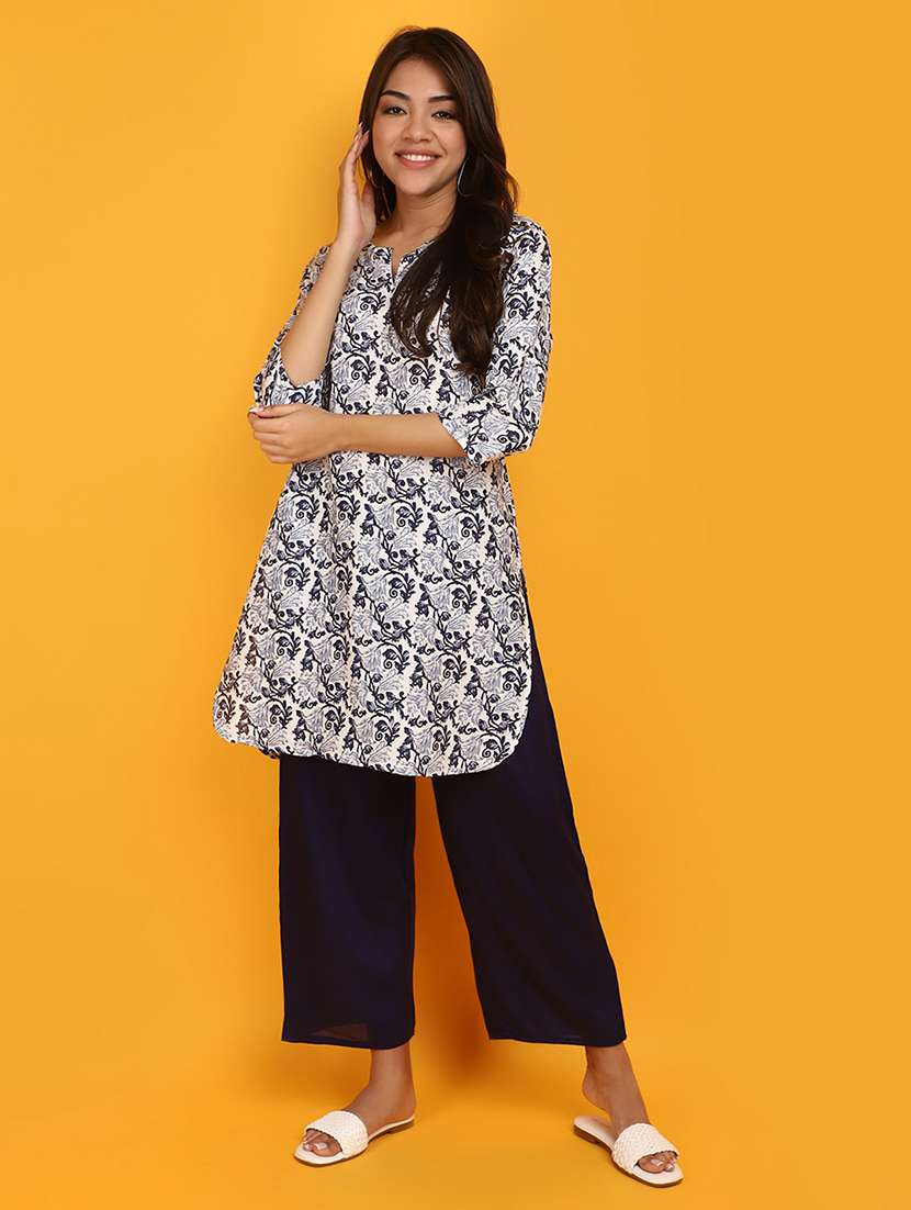 women white floral printed kurta palazzo set