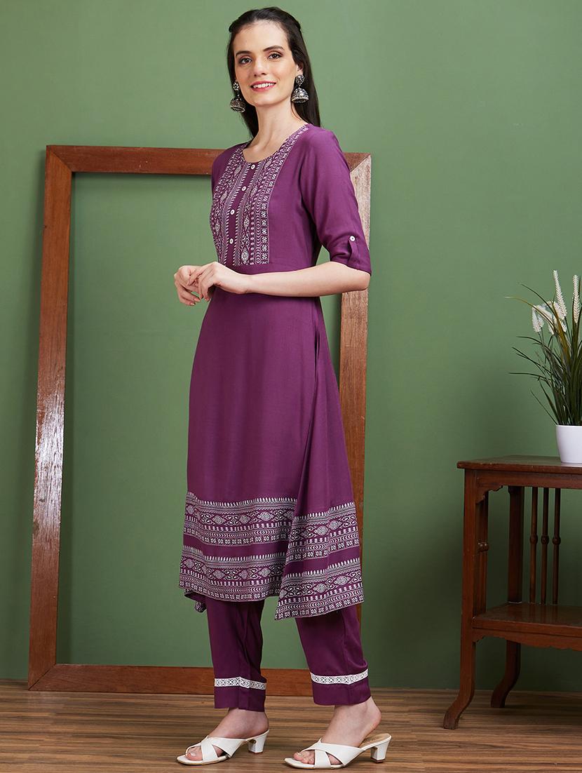 purple printed kurta pant set - 20885382 - Standard Image - 1
