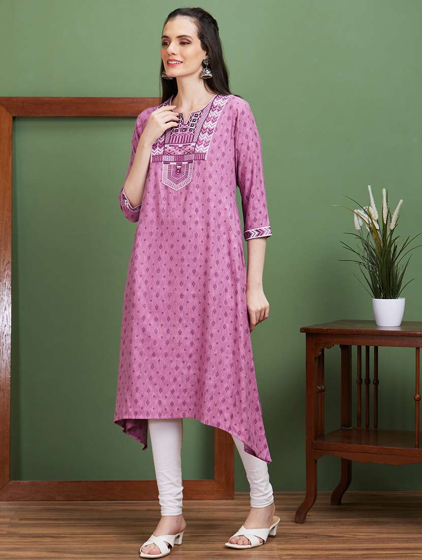 women purple notch neck a-line kurta - 20885391 - Standard Image - 1