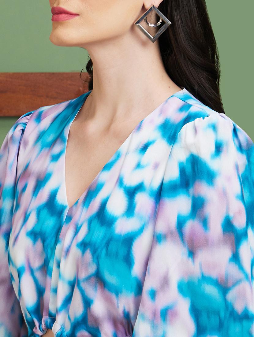 globus women multi blue printed v-neck slim fit bodycon party dress - 20885414 - Standard Image - 4
