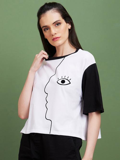 globus women white graphic print drop shoulder boxy fit t-shirt - 20885420 -  Standard Image - 0