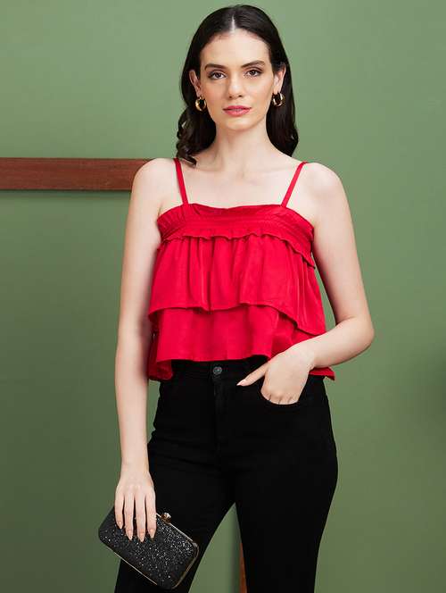 red solid crop top - 20885434 -  Standard Image - 0