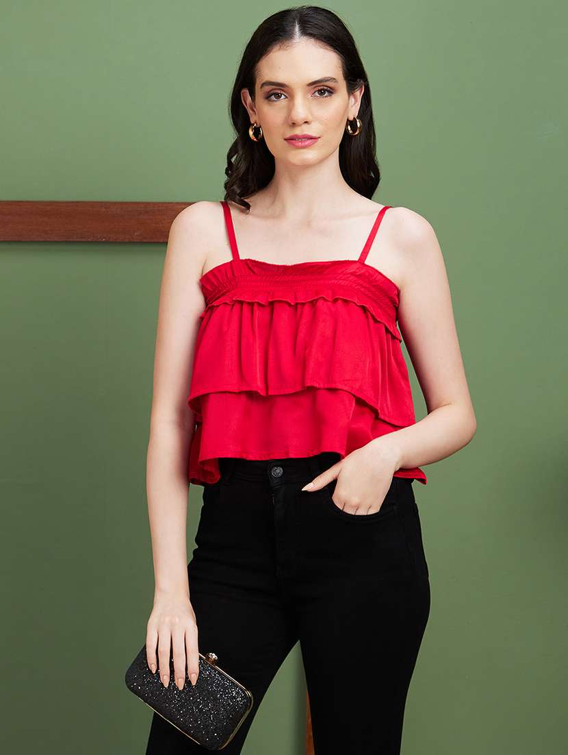 red solid crop top - 20885434 -  Zoom Image - 0