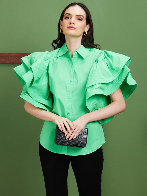 green solid regular top - 20885437 - Standard Image - 0