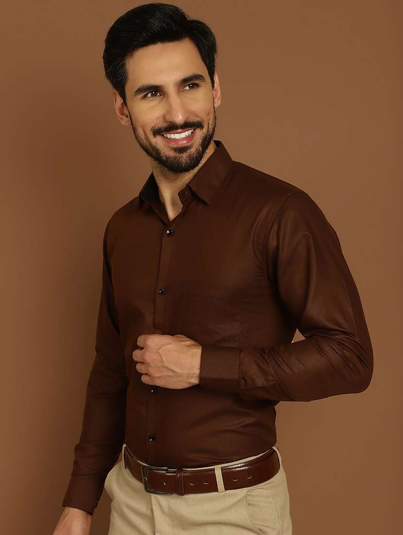 coffee brown cotton formal shirt - 20888249 -  Standard Image - 1