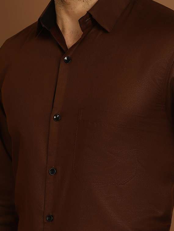 coffee brown cotton formal shirt - 20888249 -  Standard Image - 4