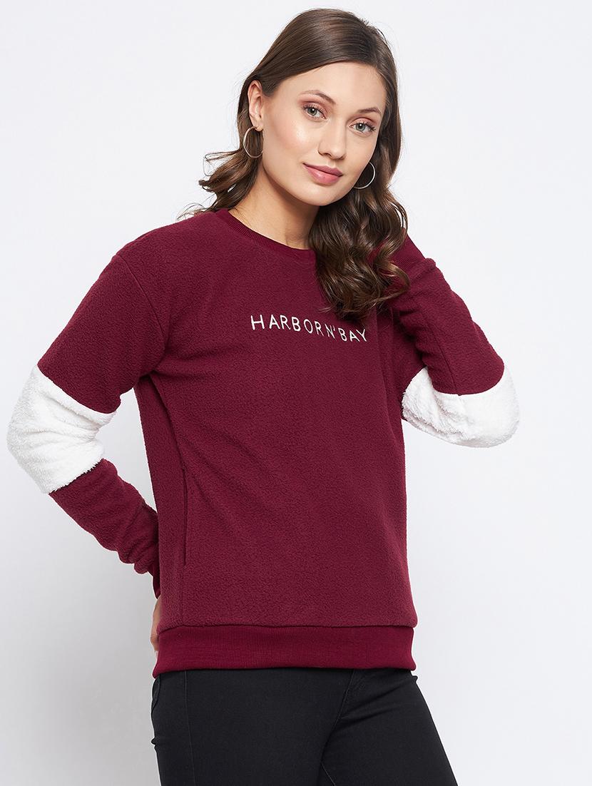 women maroon color block sweatshirt - 20889006 - Standard Image - 1