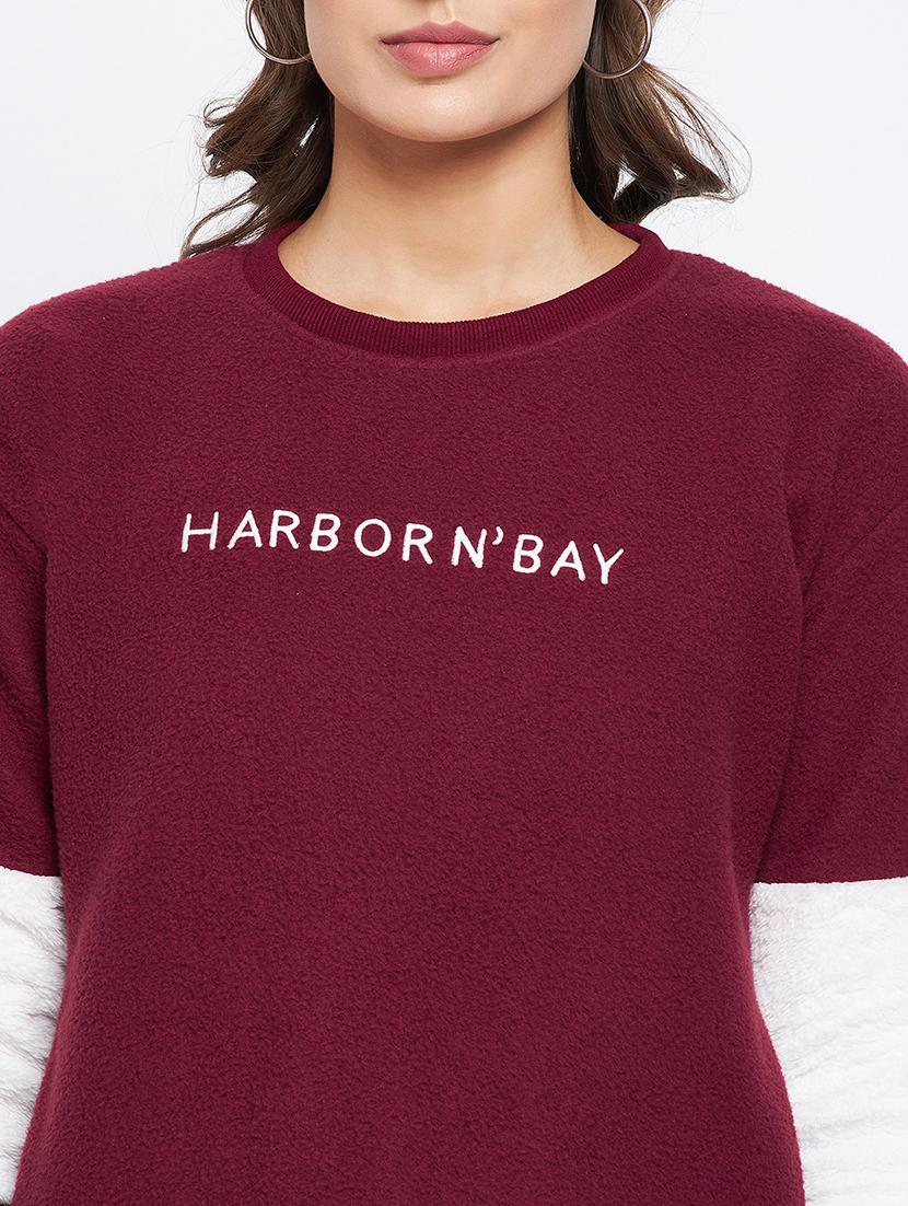 women maroon color block sweatshirt - 20889006 - Standard Image - 4