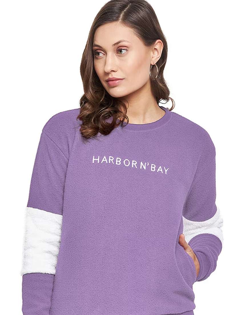women purple color block sweatshirt - 20889008 - Standard Image - 1