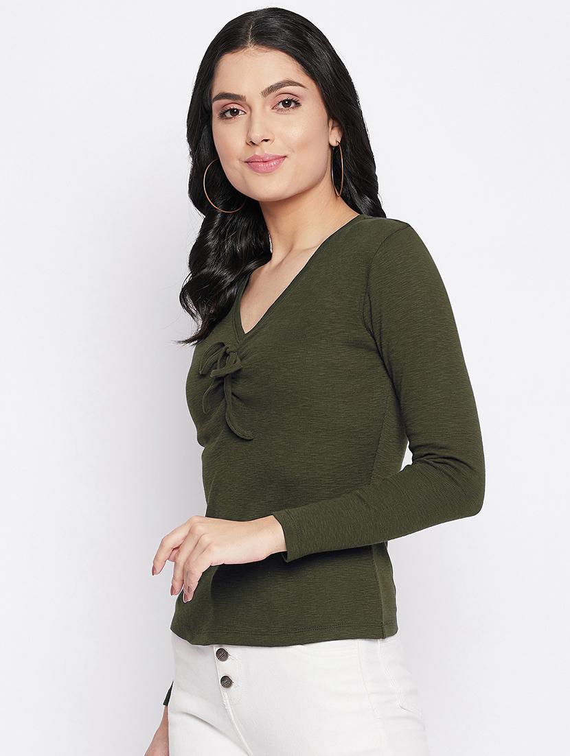 olive cotton blend plain t-shirt - 20889112 - Standard Image - 1