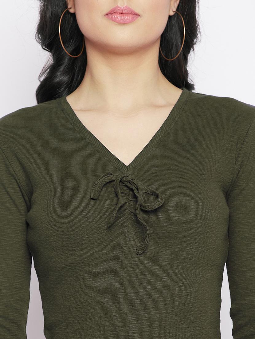 olive cotton blend plain t-shirt - 20889112 - Standard Image - 4