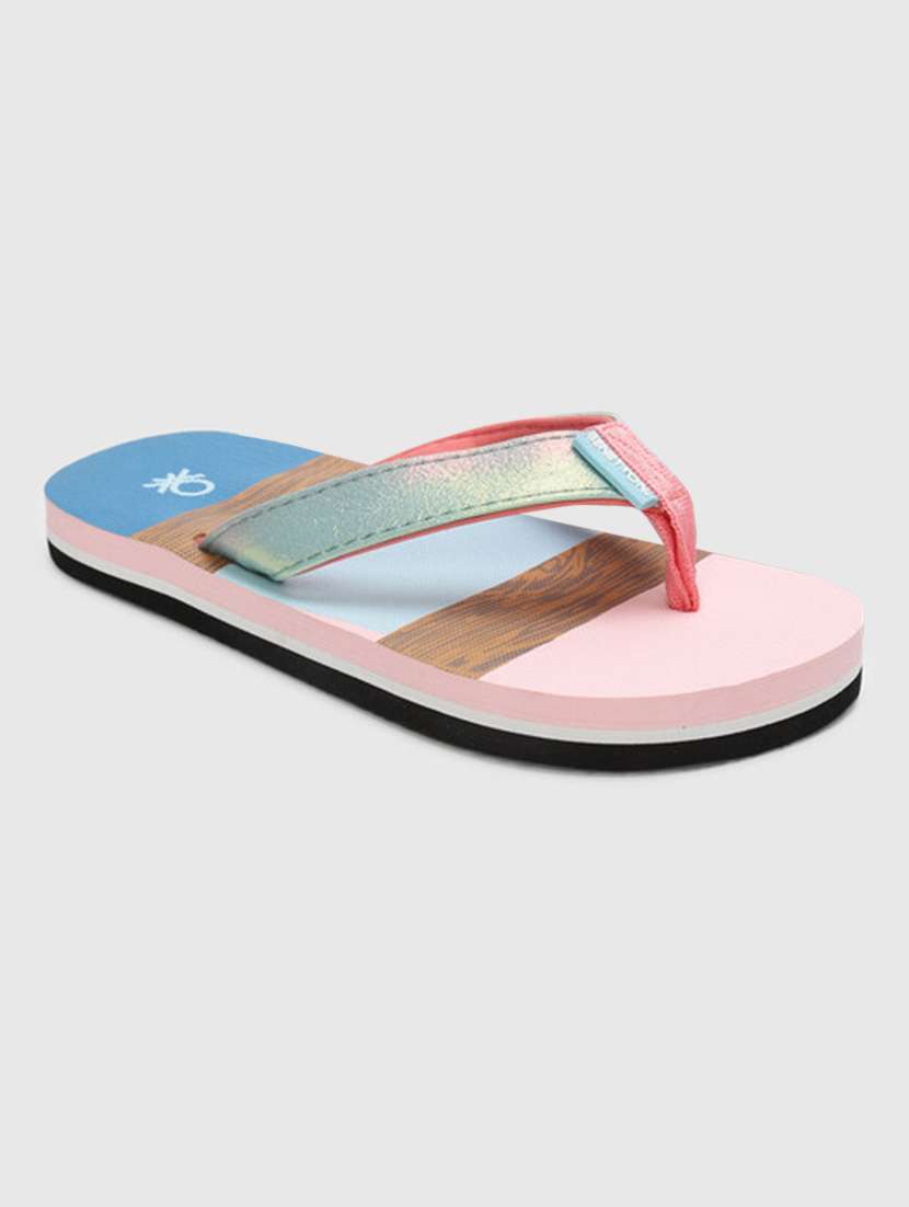 multicolored color block flip flops