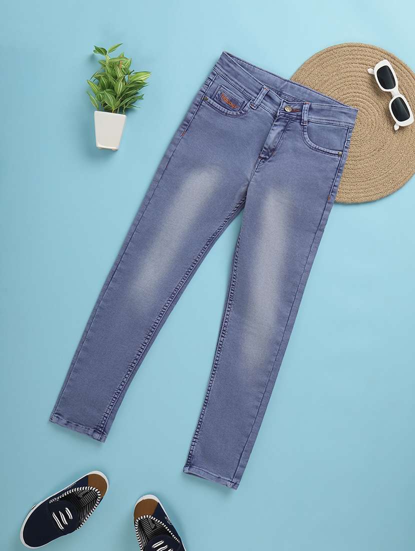 solid light blue detailed denim jeans