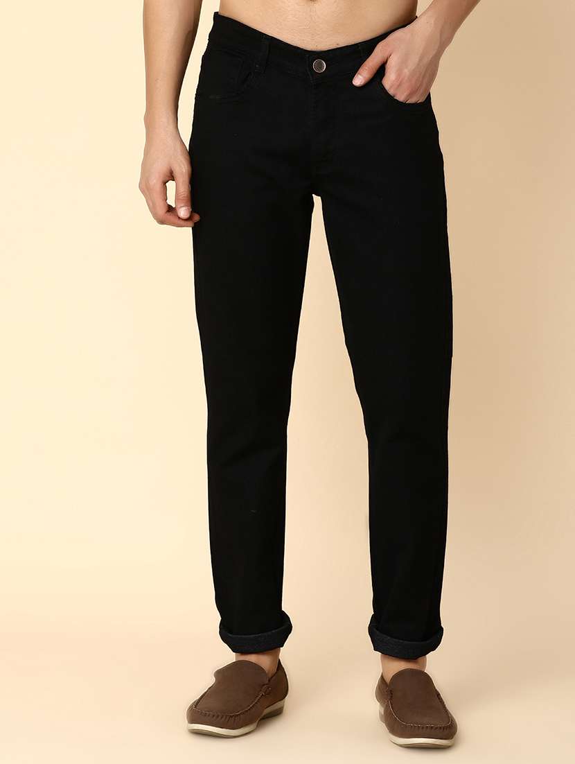 men mid rise plain denim jeans