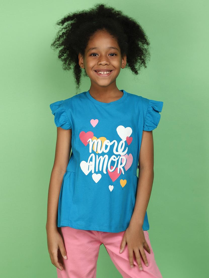 girls round neck typographic regular tee