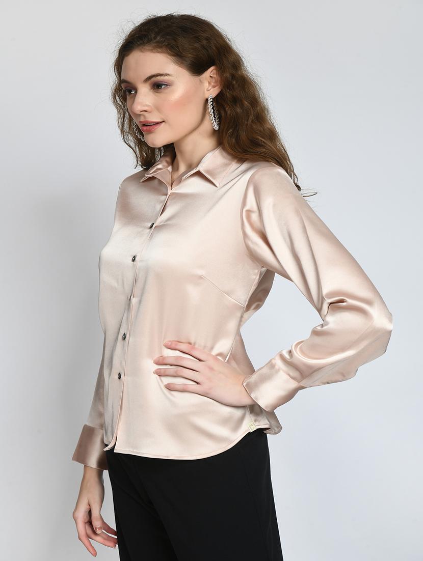 nude satin regular shirt - 20892535 - Standard Image - 1