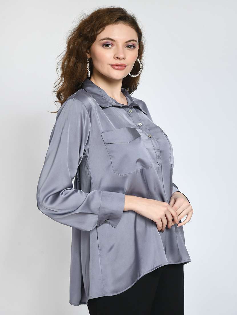 solid grey satin high low top - 20892538 -  Standard Image - 1