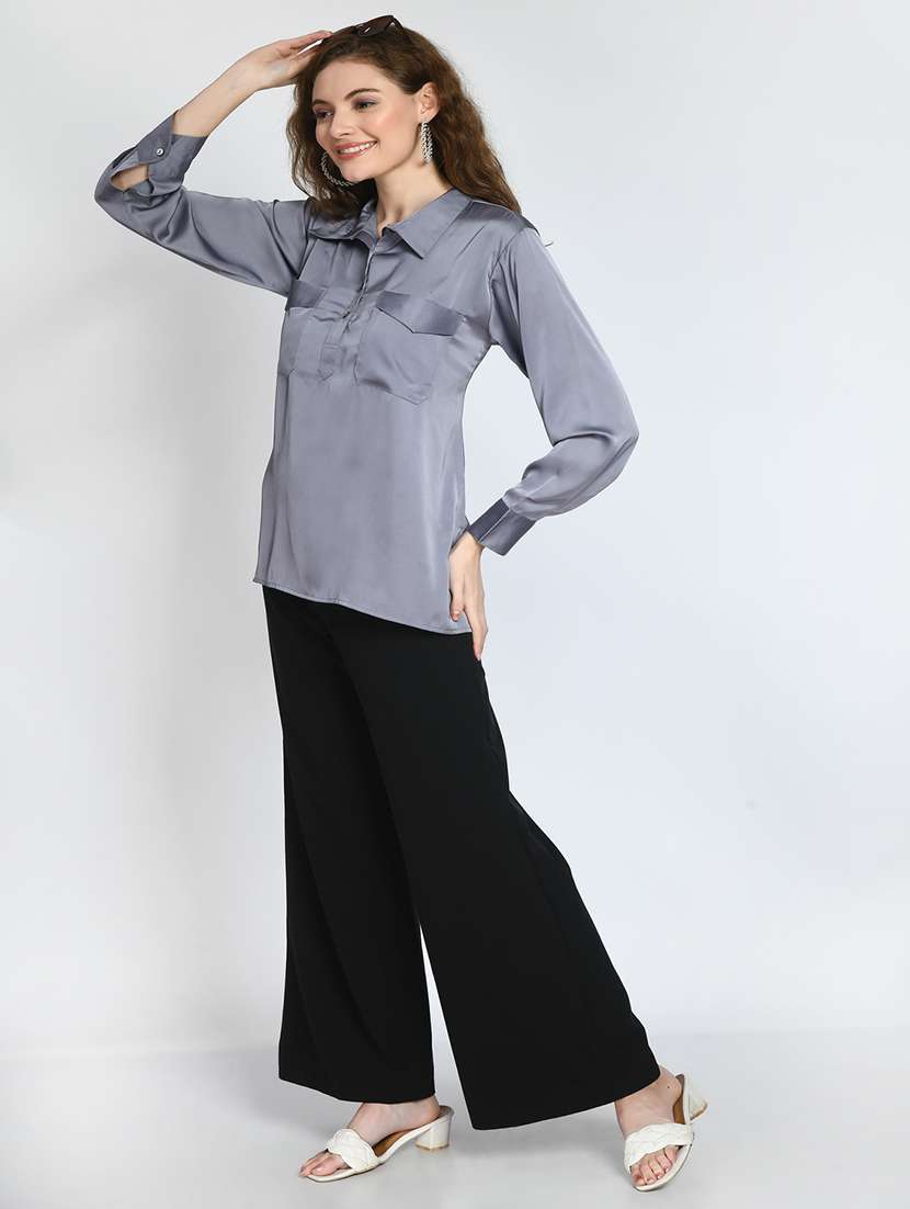 solid grey satin high low top - 20892538 -  Standard Image - 4