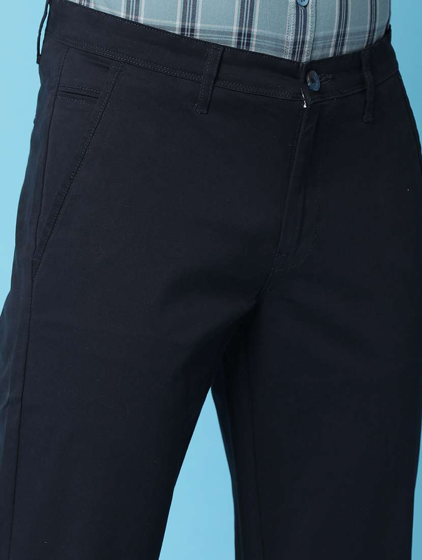 men solid navy blue chinos trouser - 20892587 -  Standard Image - 4