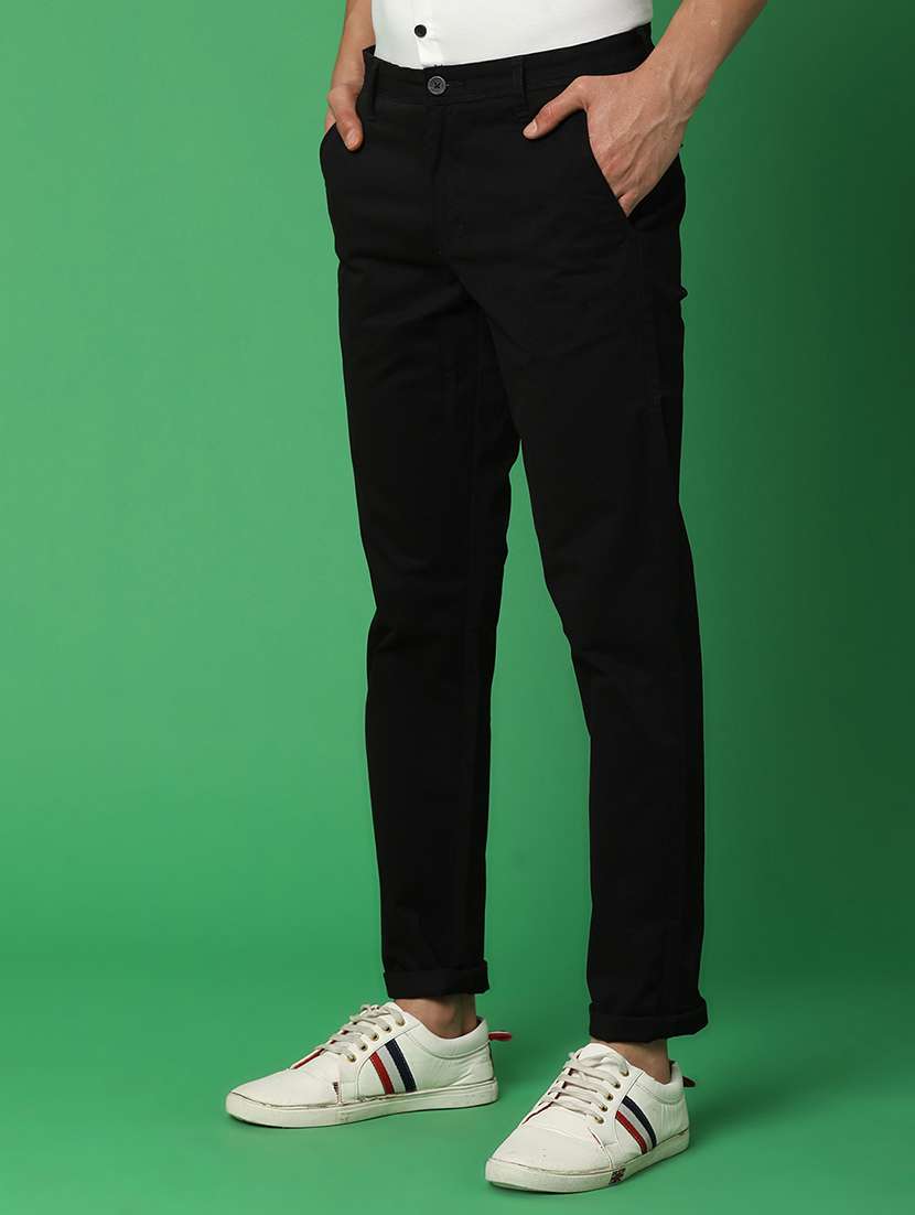 men solid black chinos touser - 20892588 -  Standard Image - 1