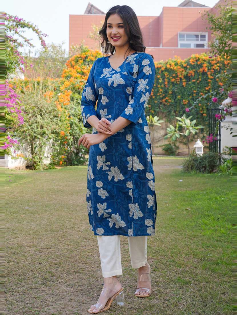 women three quarter sleeve straight kurta - 20892807 -  Standard Image - 1