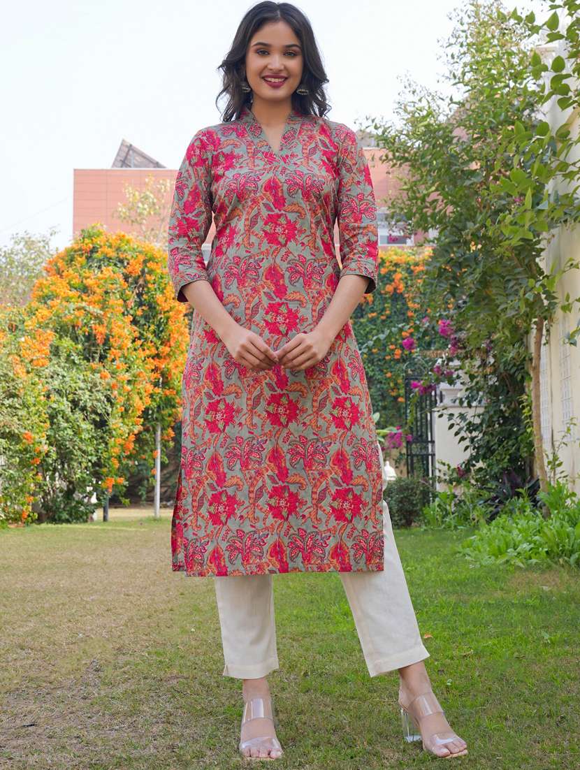 women three quarter sleeve straight kurta