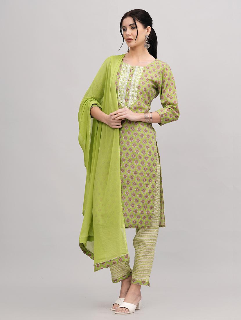 women green round neck kurta pant set with dupatta - 20893274 - Standard Image - 1