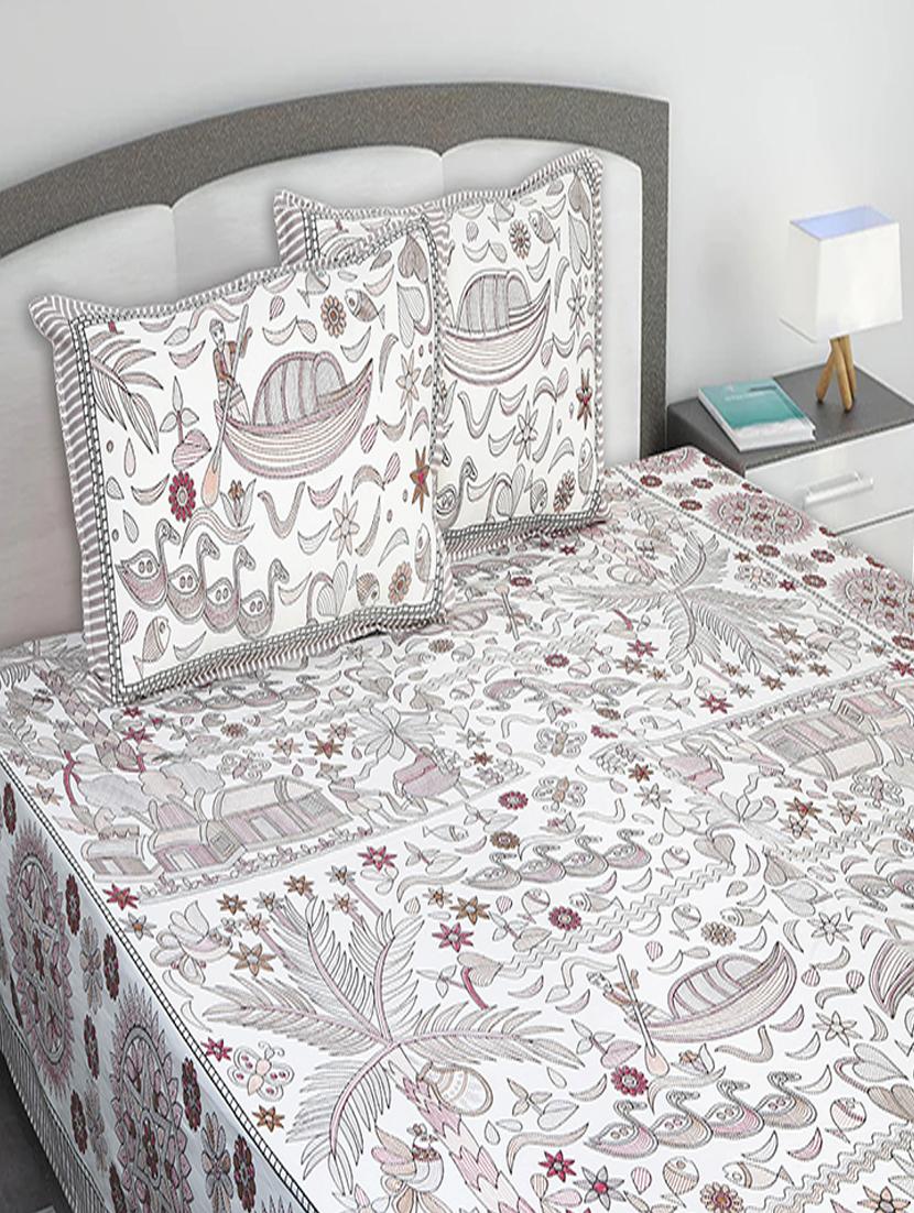 texstylers cotton printed kantha pattern jaipuri king size bedsheet with 2 pillow covers - 20893291 - Standard Image - 1