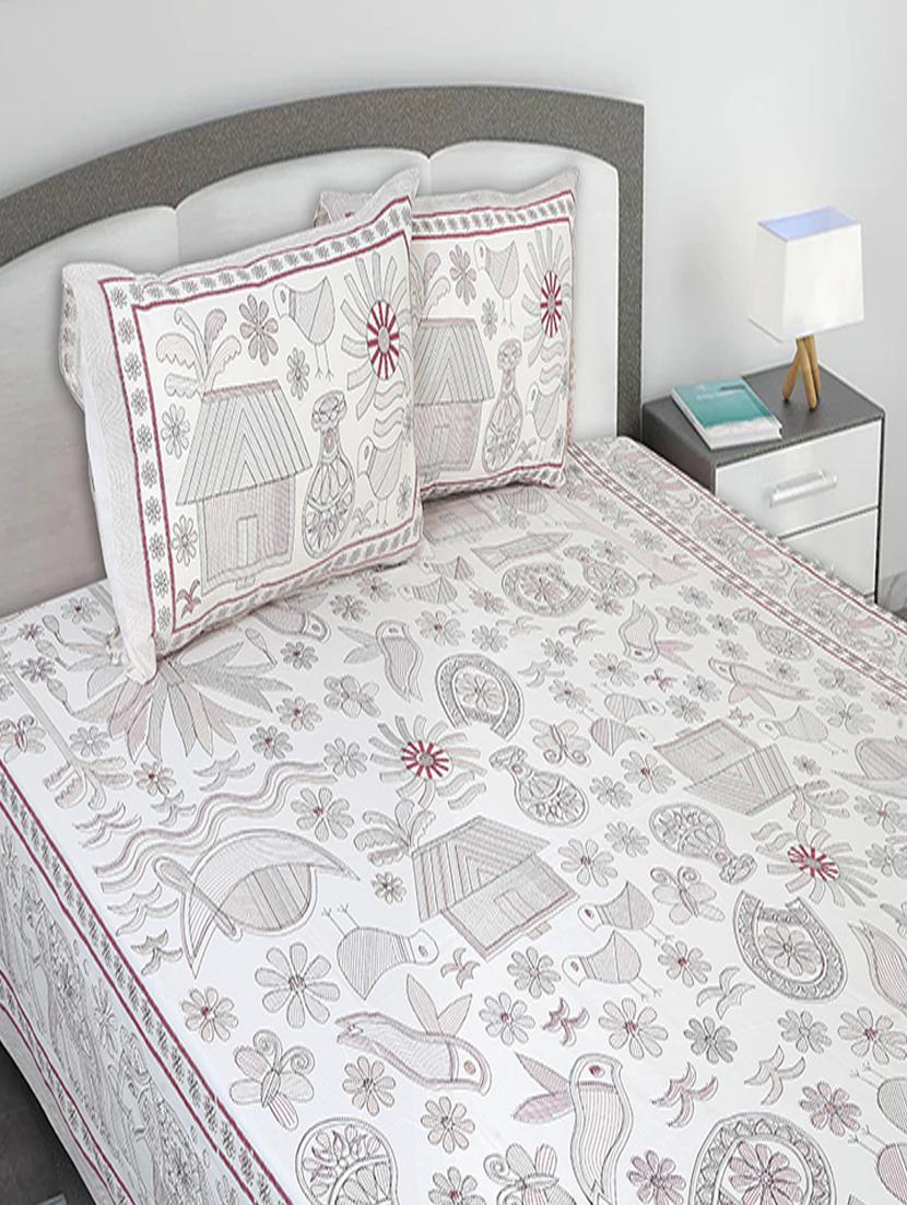 texstylers cotton printed kantha pattern jaipuri king size bedsheet with 2 pillow covers - 20893299 - Standard Image - 1