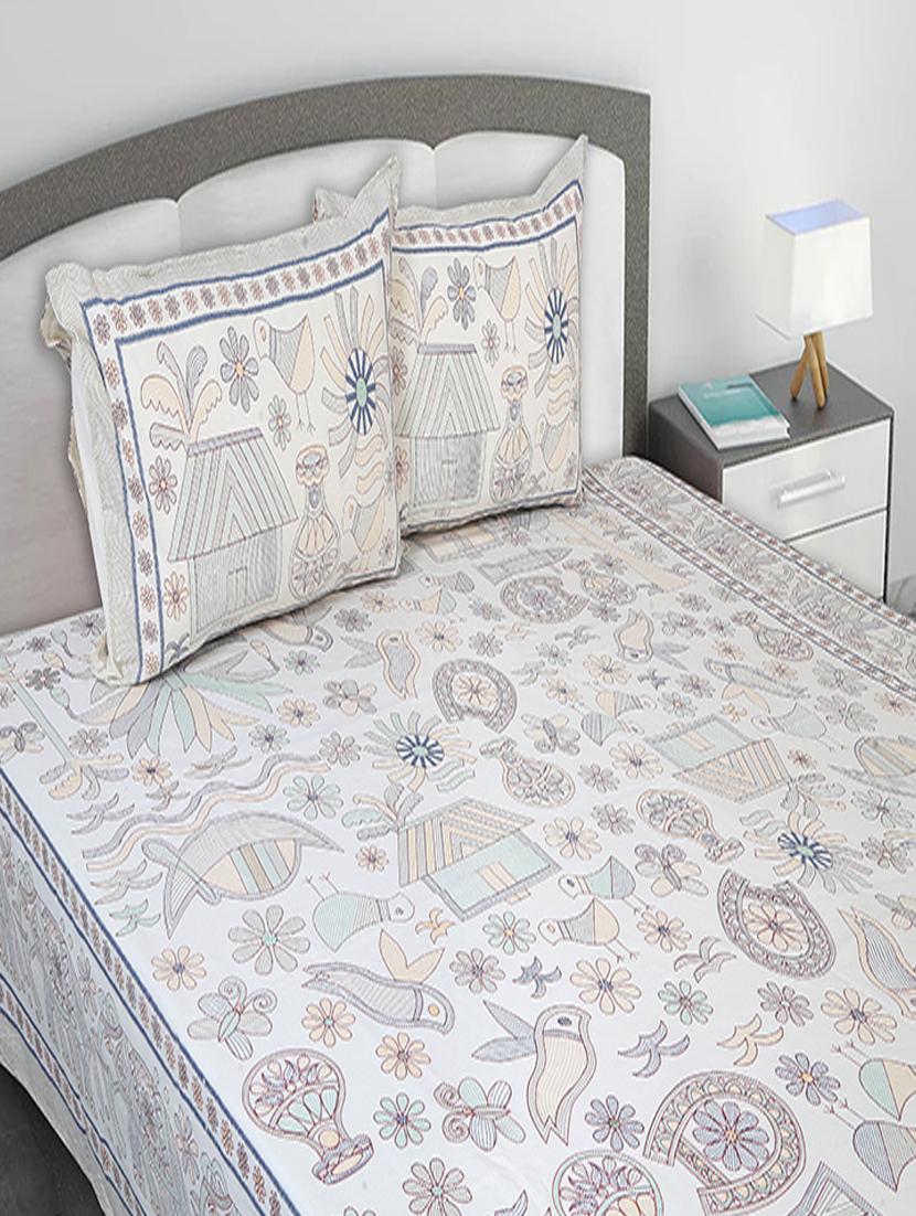 texstylers cotton printed kantha pattern jaipuri king size bedsheet with 2 pillow covers - 20893300 - Standard Image - 1