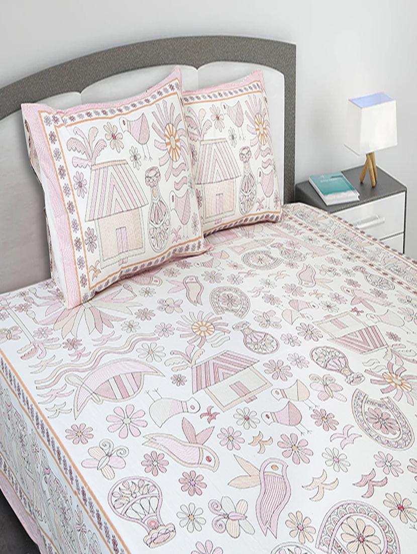 texstylers cotton printed kantha pattern jaipuri king size bedsheet with 2 pillow covers - 20893301 - Standard Image - 1