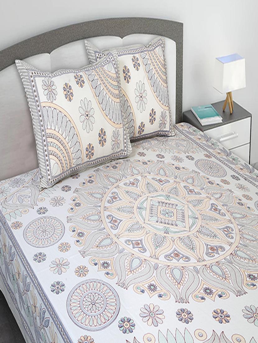 texstylers cotton printed kantha pattern jaipuri king size bedsheet with 2 pillow covers - 20893308 - Standard Image - 1