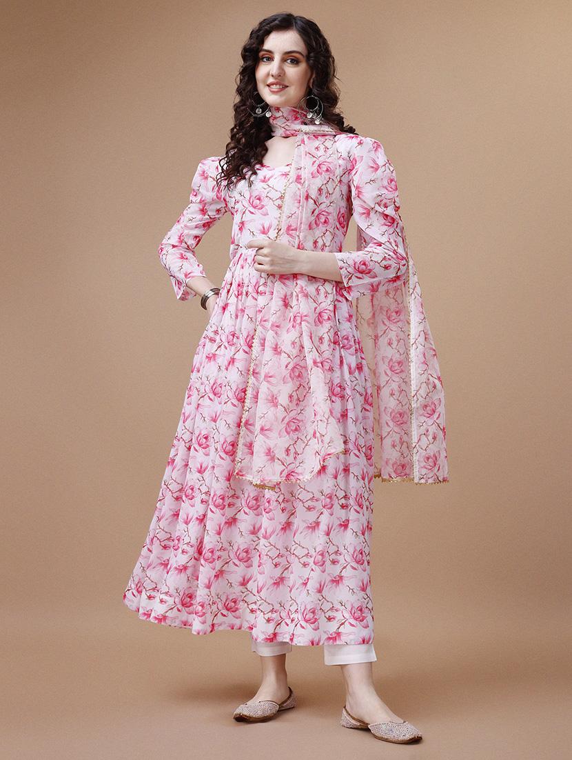 women pink floral printed kurta pant set with dupatta - 20893338 -  Standard Image - 1
