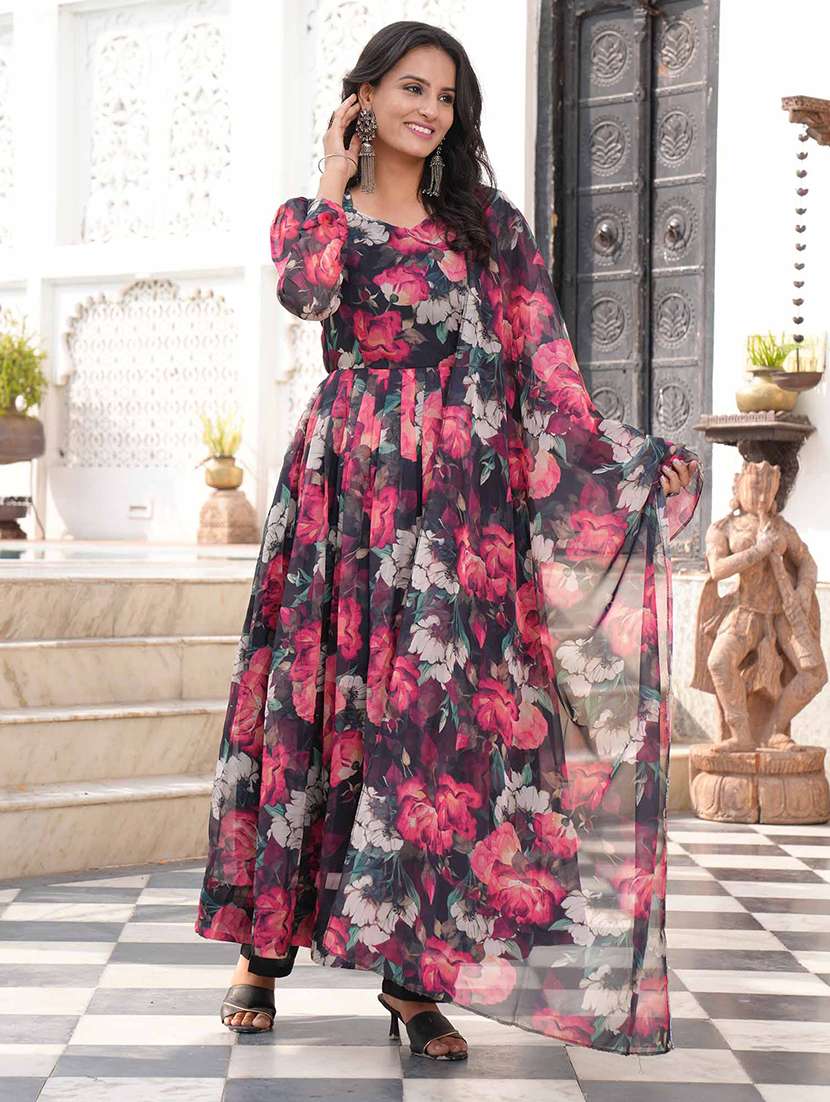 women black floral printed kurta pant set with dupatta - 20893339 -  Standard Image - 1