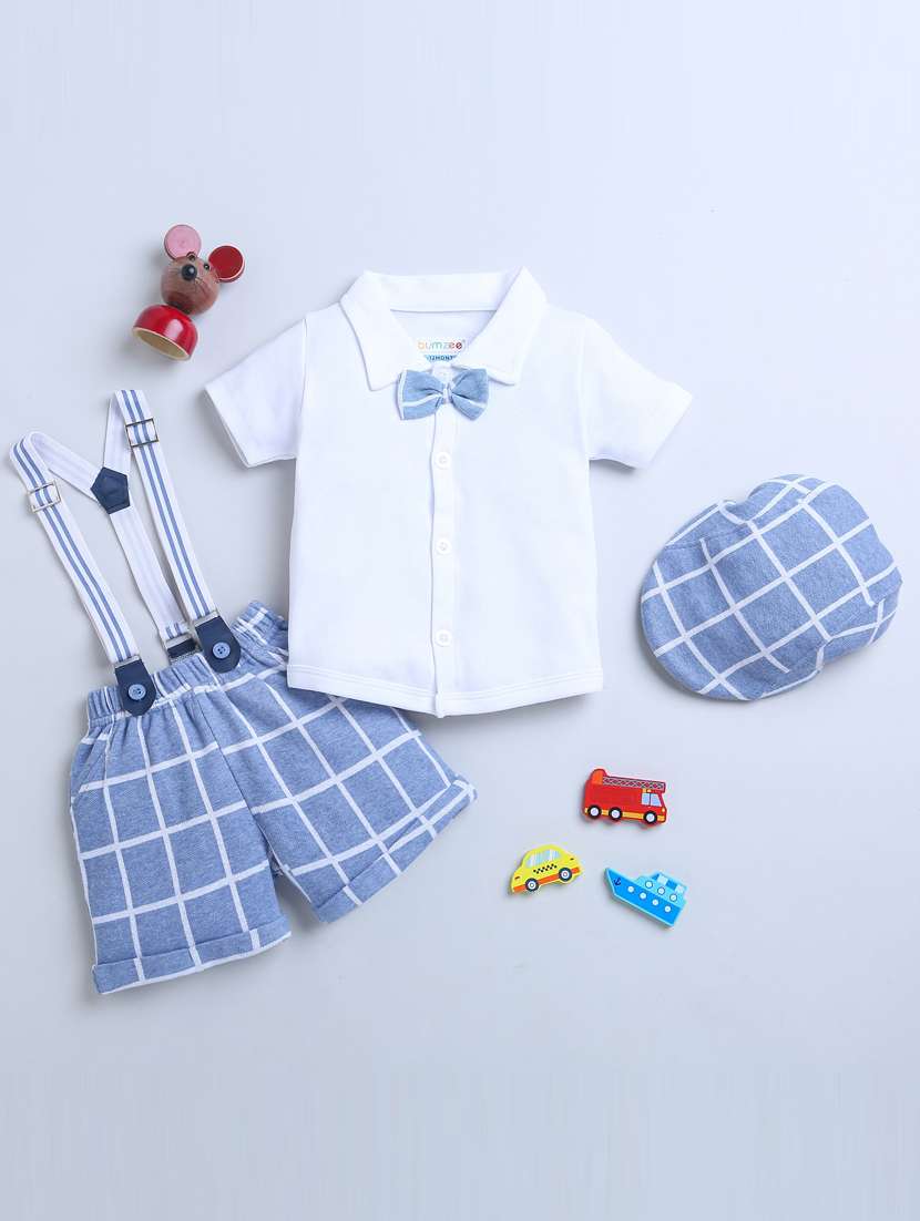 light blue checked printed dungaree