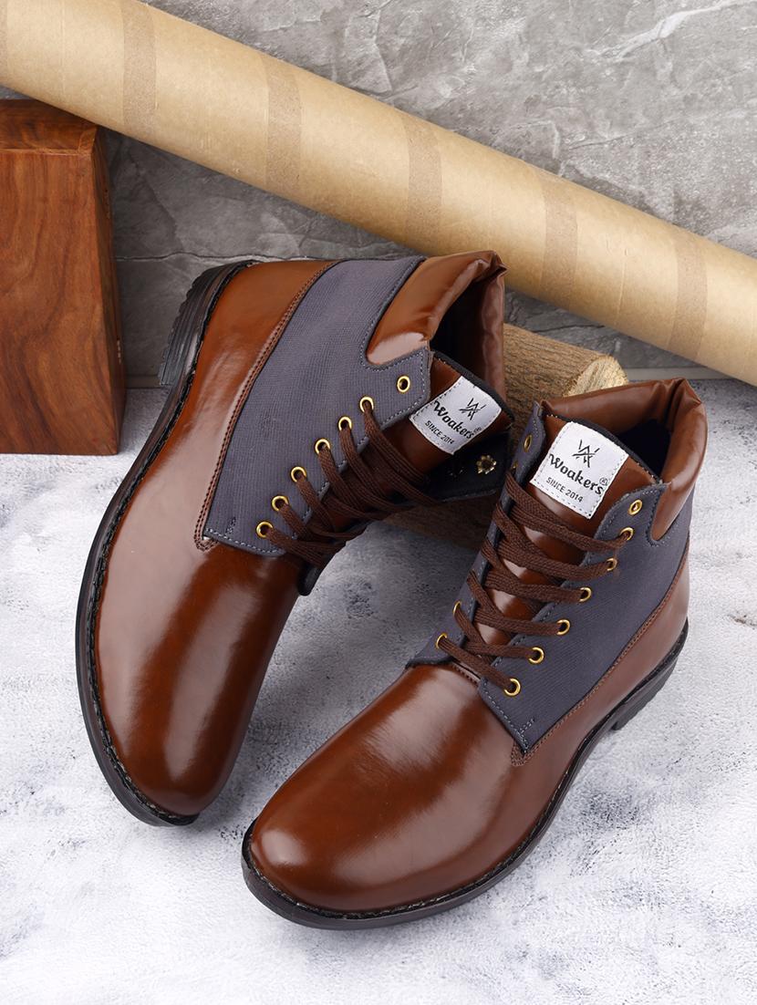 brown color block lace up boot - 20893565 -  Zoom Image - 0