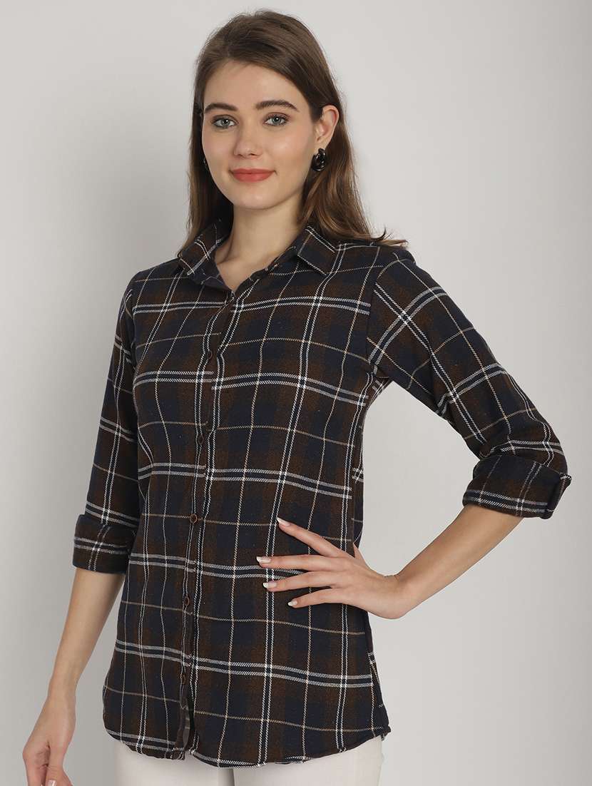 brown checked printed regular shirt - 20893578 -  Standard Image - 1