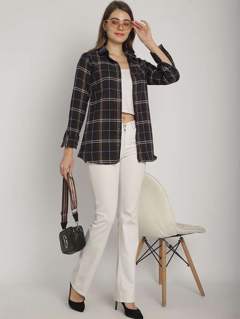 brown checked printed regular shirt - 20893578 -  Standard Image - 4