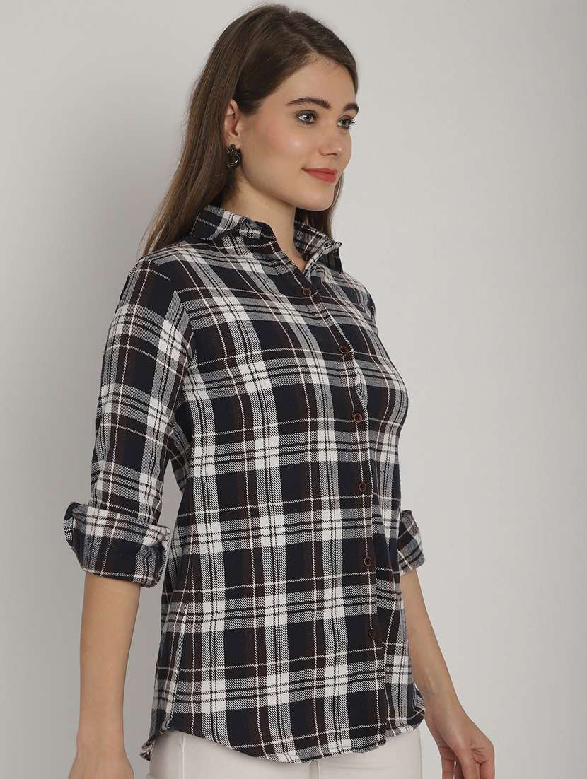 blue checked printed regular shirt - 20893579 -  Standard Image - 1