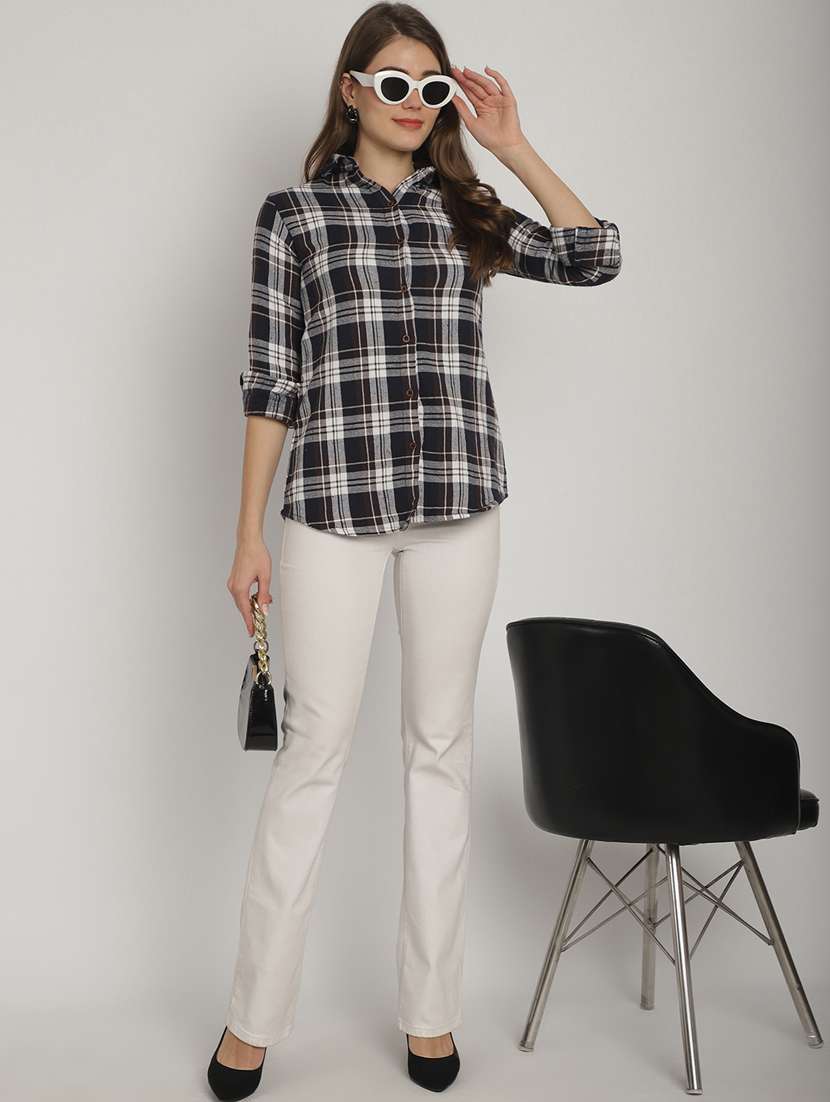 blue checked printed regular shirt - 20893579 -  Standard Image - 4