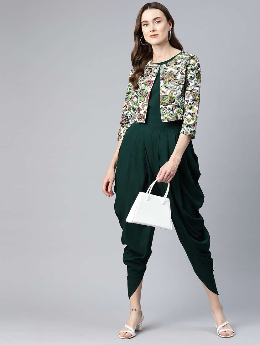 women green solid full leg jumpsuit