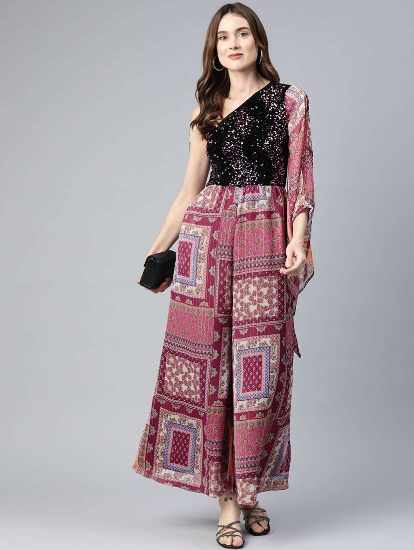 women pink sequin full leg jumpsuit