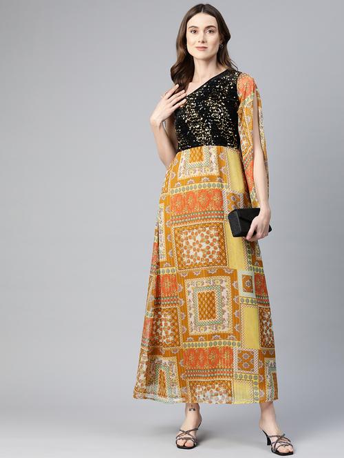 women multicolored printed asymmetric maxi dress - 20893695 - Standard Image - 0