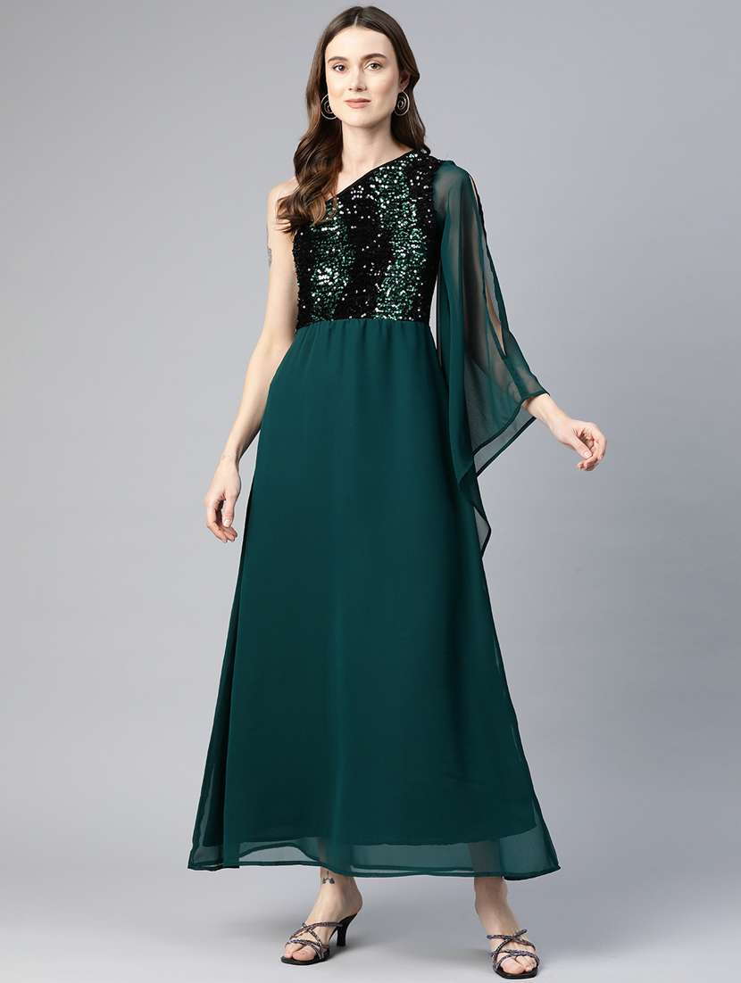 women bottle green sequin asymmetric maxi dress - 20893696 -  Standard Image - 1