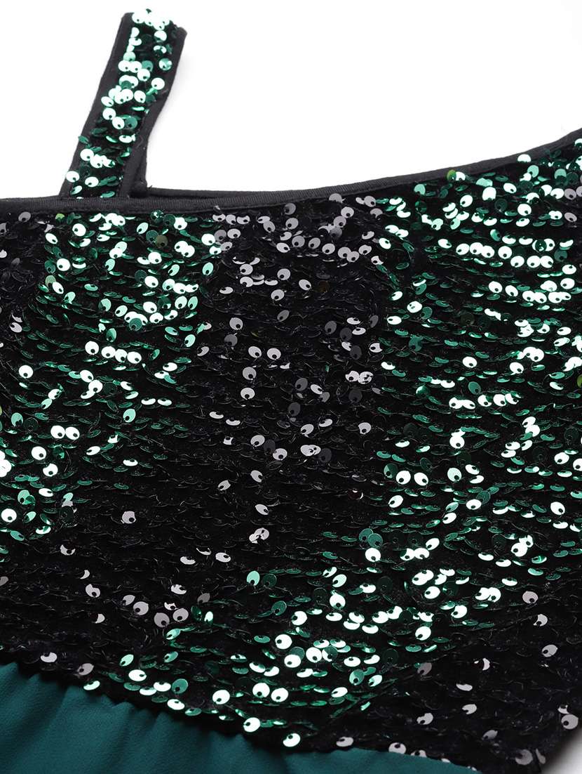 women bottle green sequin asymmetric maxi dress - 20893696 -  Standard Image - 4