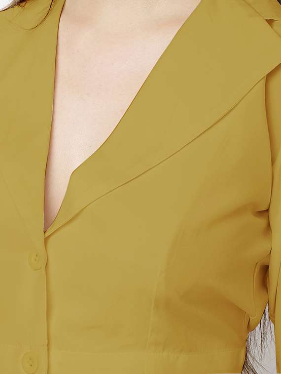 women solid lapel neck crop top - 20893710 -  Standard Image - 4