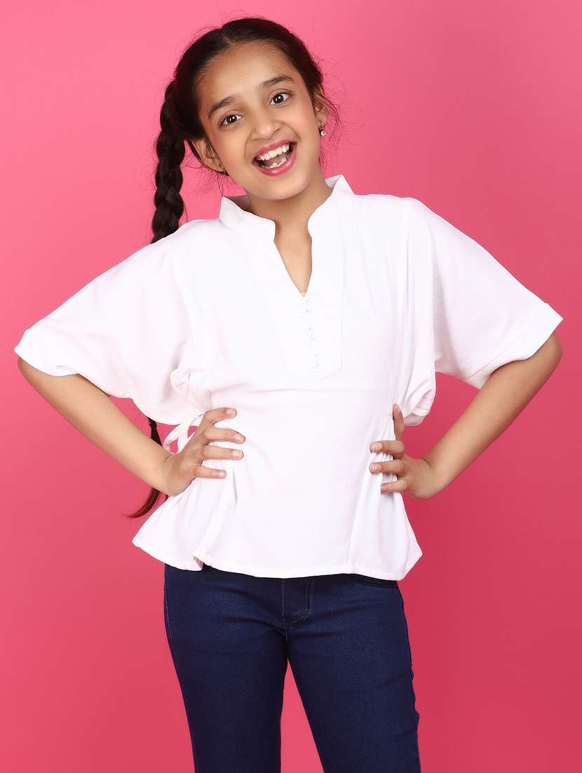 girls solid white casual top
