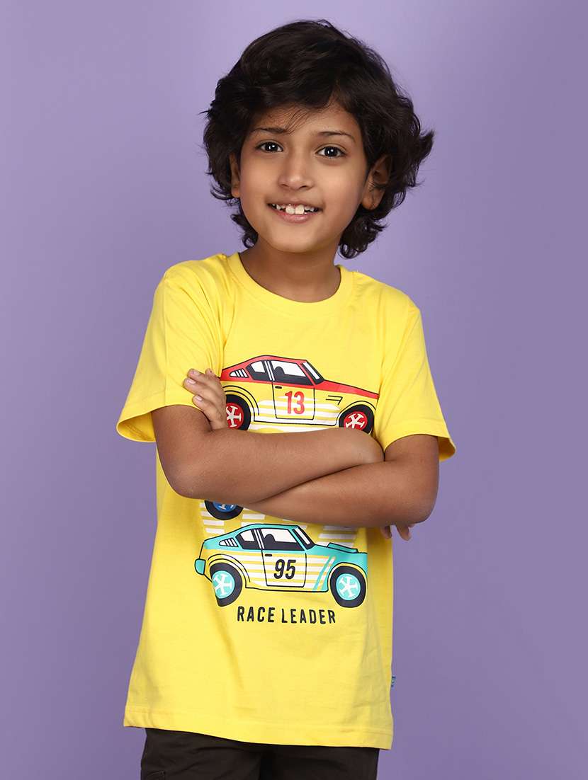 yellow cotton front print t-shirt