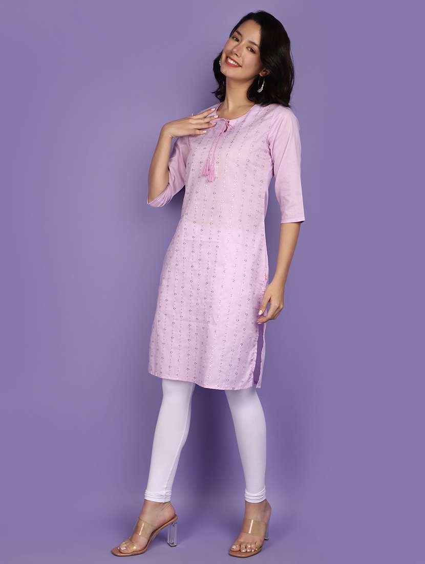 lavender cotton embroidered straight kurta - 20893844 -  Standard Image - 1